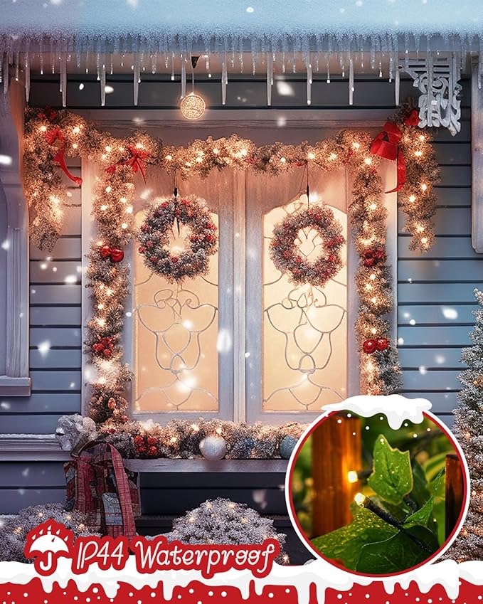 Minetom Christmas Lights, 128ft 400 LED Outdoor Christmas Tree Lights with Remote, 8 Modes Christmas String Lights Plug-in Mini Xmas Tree Lights with Timer for Outside Party Decor, Warm White