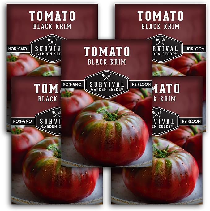 Survival Garden Seeds - Black Krim Tomato Seed for Planting - 5 Packets with Instructions to Plant & Grow Delicious Fresh Slicing Tomatoes in Your Home Vegetable Garden - Non-GMO Heirloom Variety