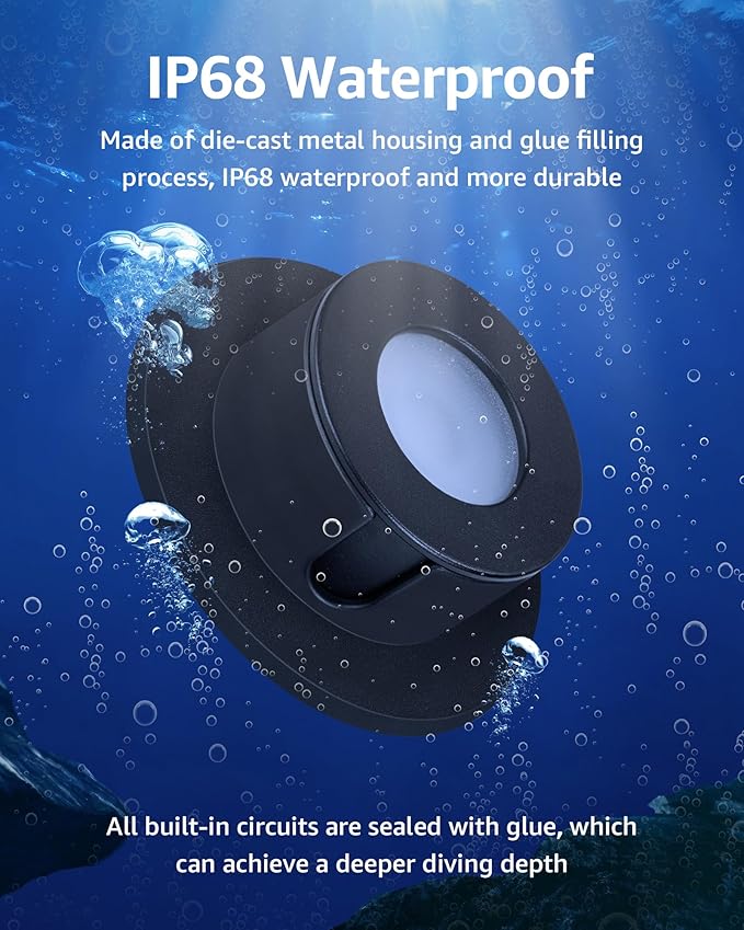 SUNVIE 3W Pond Lights LED Underwater 12-24V AC/DC Low Voltage Fountain Lights LED Underwater 3000K Warm White IP68 Waterproof Underwater Pond Lights for Outdoor Ponds Fountains Waterfalls, 2 Pack