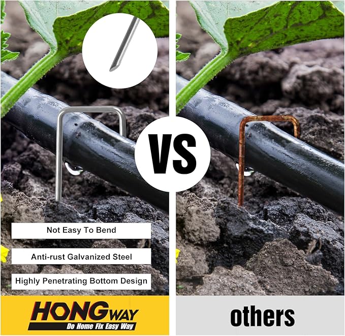 HongWay 240 Pack 6 Inch Landscape Staples, Garden Staples Galvanized Landscaping Fabric Pins 11 Gauge U-Shaped Yard Staples Ground Stakes for Lawn Fence Tent Gardening Outdoor Decorations