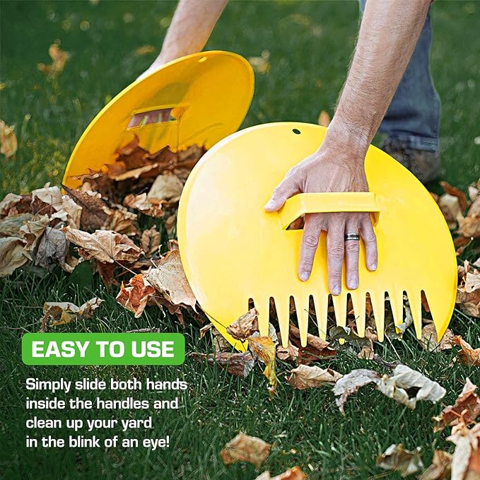 Rugg Original Leaf Scoops, Large Size Hand Rake Claws for Debris & Yard Waste Pick Up, Yellow, (One Pair)