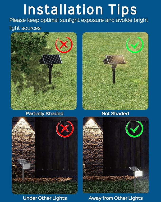 JACKYLED 84-LED Solar Spotlights 5 Lighting Modes 360° Adjustable IP65 Waterproof Super Bright Overnight Solar Spot Lights for Outside with Extendable Spike for Yard, Garden, Lawn, Pathway, 4 Pack