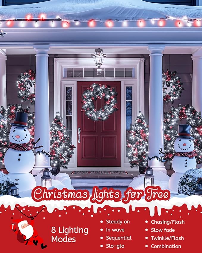 Minetom Red & White Christmas Lights, 66ft 200 LED Outdoor Christmas Tree Lights with Remote, 8 Modes Christmas String Lights Plug-in Mini Xmas Tree Lights with Timer for Outside Garden Party Decor