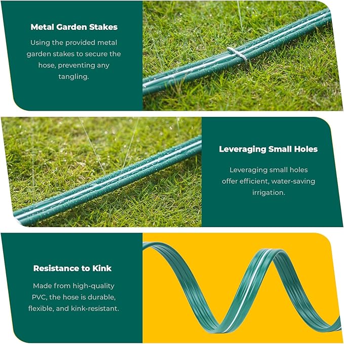 Sprinkler Soaker Hose 50ft for Garden Lawn, Watering Hose with Holes, High-Efficiency Water-Saving Garden Irrigation System, Drip Hose Sprinkler