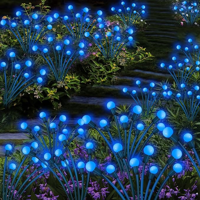 Solar Garden Lights Outdoor, 2 Pack 20 LED Blue Firefly Lights, Waterproof, Sway by Wind, for Yard Patio Backyard Garden Planter Flower Bed Pathway Decoration
