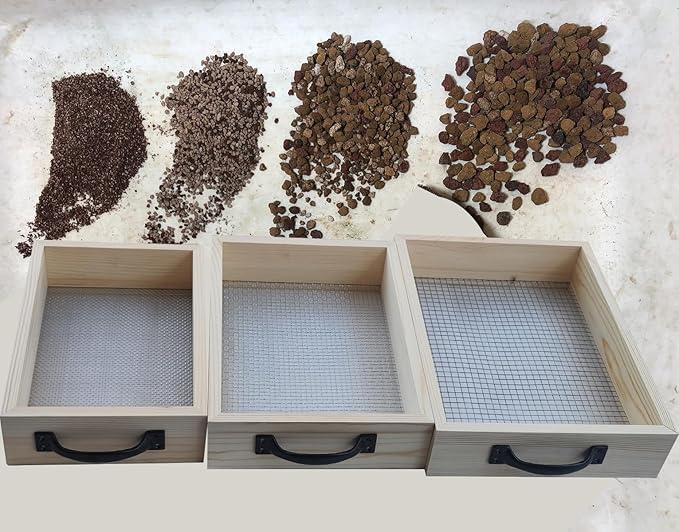 Wood Soil Sifter Metal Dirt Sifter Purpose Garden Sifter Rock Sifter Compost Sifter for Gardening ﻿ (3 Pcs Sifter)