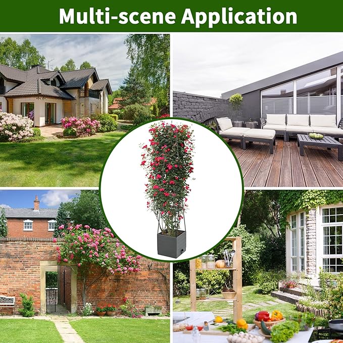 Raised Garden Bed, Planter Boxes with Trellis 58.3'' Tomato Planters for Climbing Vine Vegetables Flowers Plants Self Watering Tomatoes Cage for Outdoor Patio Greenhouse