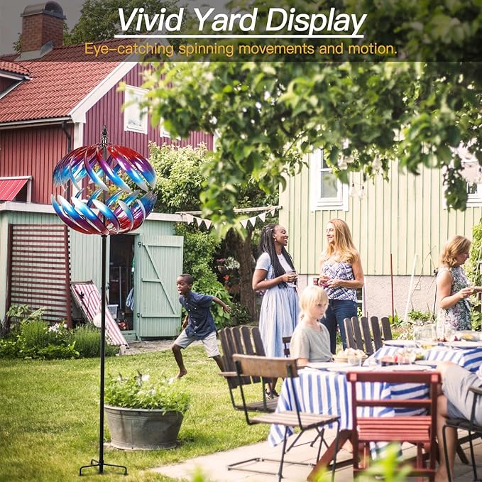 Yard Garden Wind Spinners - Large Outdoor Metal Wind Spinners Sculptures, Yard Art Lawn Garden Decor (19" W x 84" H)