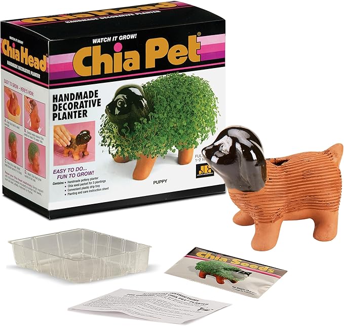 Chia Pet Puppy with Seed Pack, Decorative Pottery Planter, Easy to Do and Fun to Grow, Novelty Gift, Perfect for Any Occasion