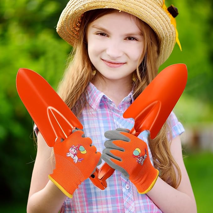 Gisafai 24 Pcs Mini Colorful Metal Hand Shovel and Glove Set Shovel Spade Gloves Digging Trowel Set Kids Gardening Gloves 12 Pcs 11 x 3 Inch