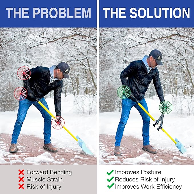 Snow Shovel Back Saving Attachment 2 Pack | Converts Regular Tool to Ergonomic Yard Tool | Handle Attachment for Snow Removal | Fits Snow Shovel for Driveway Ice Shovel for Car and Other Winter Tools