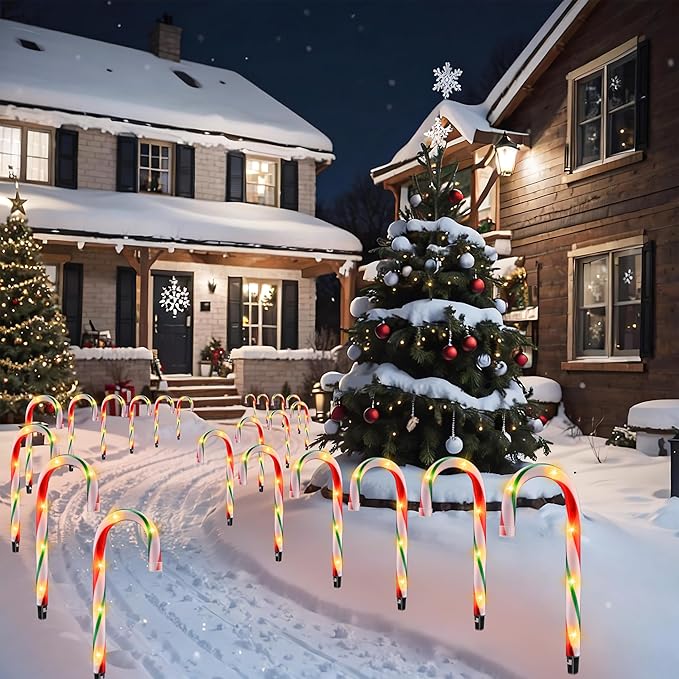 10" Christmas Candy Cane Lights - Set of 10 Pathway Markers Christmas Outdoor Yard Decorations, Xmas Candy Canes Stake Lights for Lawn Walkway Garden, Xmas Party Indoor Ornaments