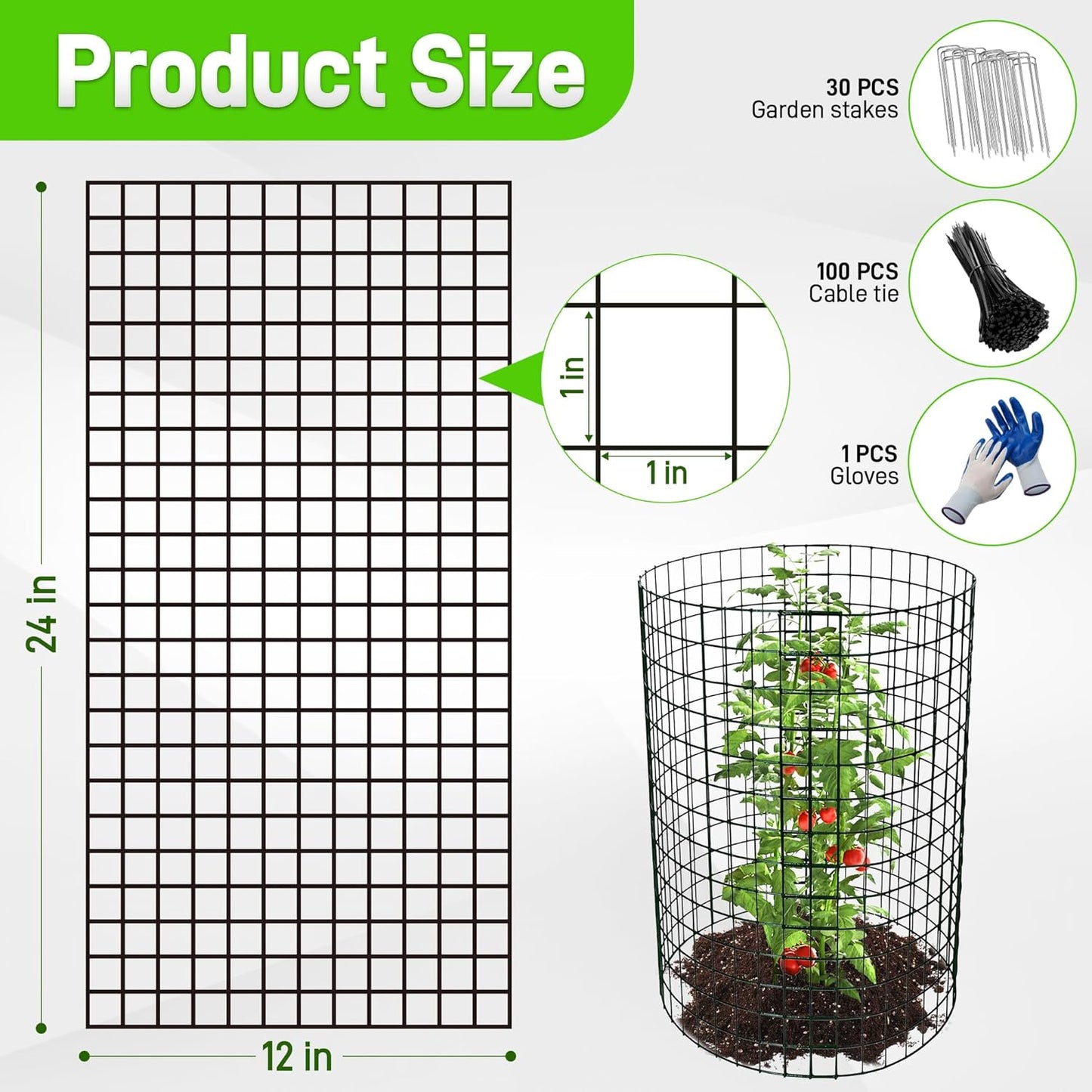 8pcs Plant Protectors from Animals, 24"x 12" Wire Plant Protector, Wire Cages for Plants with Stakes and Cable Ties, Metal Plant Cages for Plants, Vegetables, Flowers