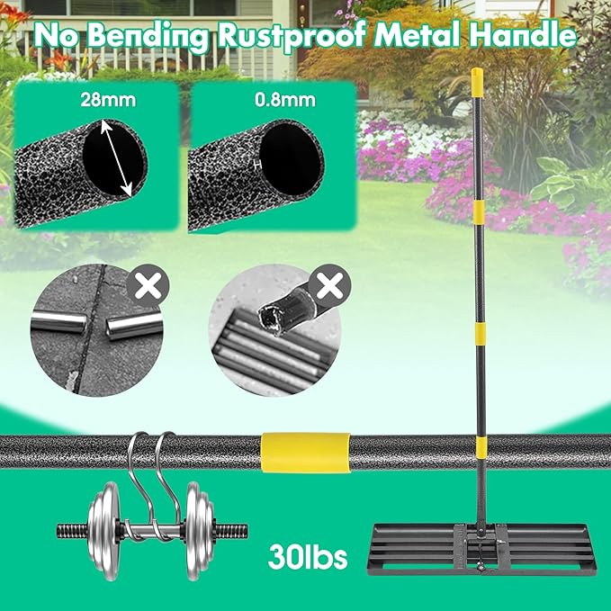 Lawn Leveling Rake, Foldable 26.7"x10" Level Lawn Tool with Curved Edge, 7FT Heavy Duty Lawn Level Tool, Long Handle Lawn Leveler for Yard Garden Golf Course, Soil Sand Dirt Spreading Leveling Rake