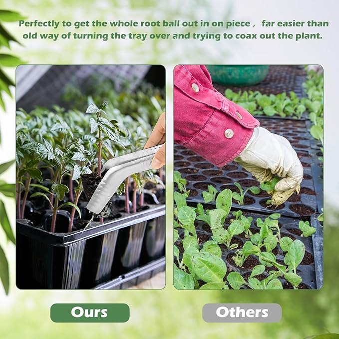 3PCS Seedling Transplant Tongs Stainless Steel Seedling Starters Remove Tongs Seedling Transplanting Tool Seedling Easy Transplanter with Anti-Slip Grasp Tips to Reduce Damage to Roots