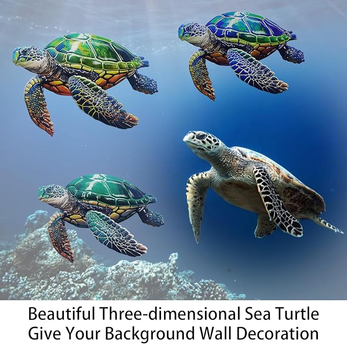 John's Studio 3Pcs Metal Turtle Sea Wall Decor Outdoor Garden Hanging Art Sculptures Home Ocean Theme Decorations for Kitchen Bathroom and Pool