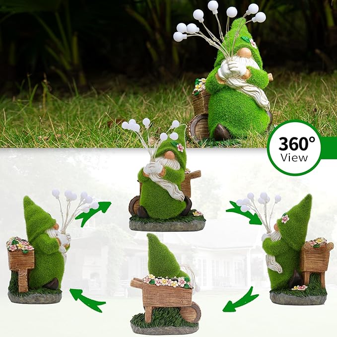 mopha Garden Gnomes Statues Outdoor Decor, Funny Solar Powered Fairy Firefly Lights Lawn Ornaments, Resin Figurines Outside Decoration Clearance Gardening Gift