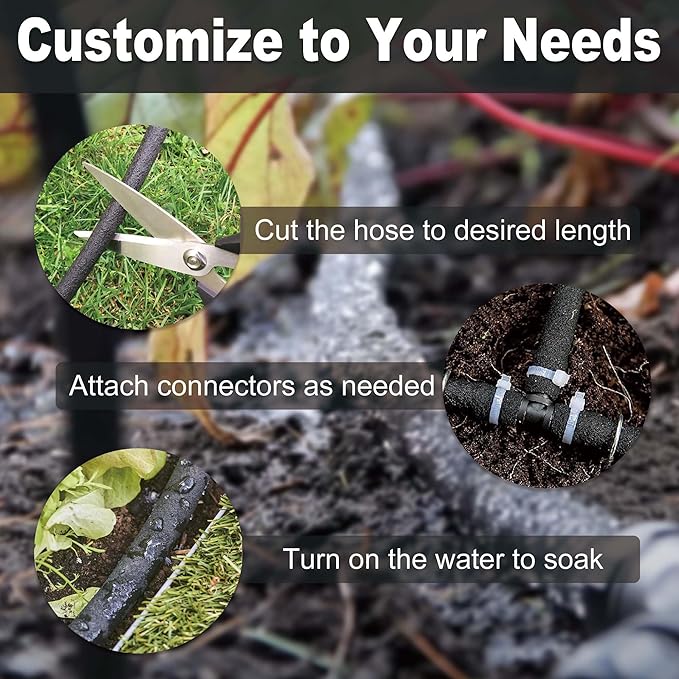Durable Soaker Hose for Garden: 1/2" Diametere with Drip Irrigation Fittings Kit - Save 70% Water For Lawn/Flower beds/Vegetable (100FT)