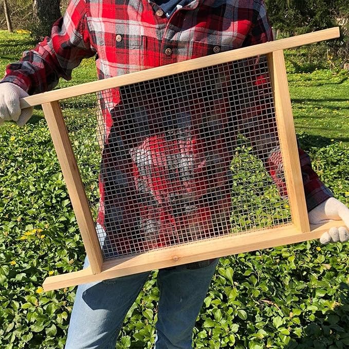 Sifter for Garden, 2Pcs Hand Held Multi-Purpose Stainless Compost Soil Screen Dirt Cedar Stainless Garden Sifter Sieve for Compost, Sand Rocks Dirt and Potting Soil（2/5"+1/4"）