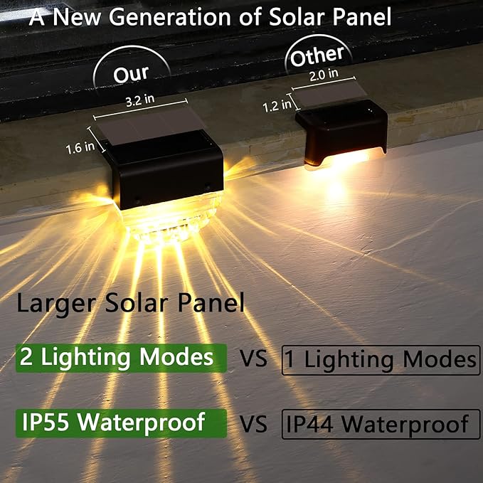 Solar Deck Lights, 6 Pack Waterproof LED Solar Lights Outdoor, Solar Step Lights Solar Fence Lights, Solar Lights for Outside, Garden, Patio, Stairs,Yard,10 Lumens, Warm White/Color Changing Lighting