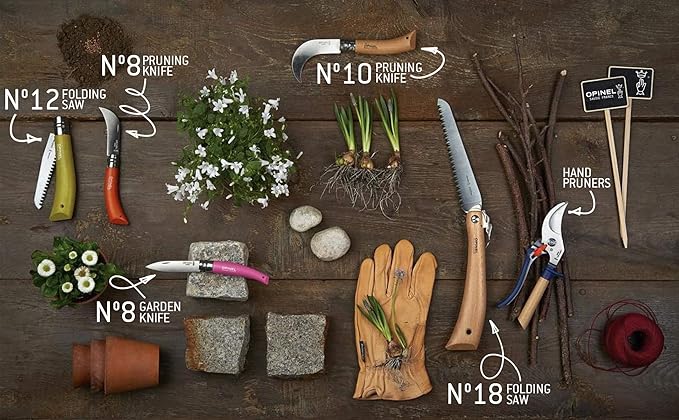 Opinel Hand Pruning Shears with non-slip beech wood handle perfect for bypass trimmers, garden, hedge, lawn clippers or hand scissors with stainless steel blade (Green)