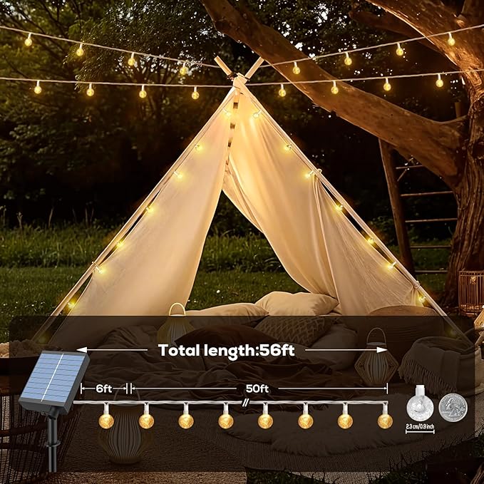 Solar String Lights Outdoor, 56FT 100LED Solar Lights with Remote, IP65 Waterproof, Solar Crystal Globe Patio Lights, 8 Light Modes, Timing, Christmas Decorations for Garden Yard