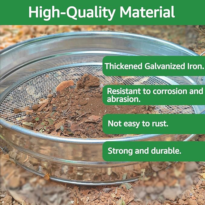 19'' Extra Large Soil Sifter with Handles, Compost Sifter for Gardening, Dirt Sifter,Rock Sifter,Garden Sieve for Compost Dirt Rocks Pellet Gravel Sand Leaves,Garden Tool 19" x19"x4.3" with 1/4" Mesh