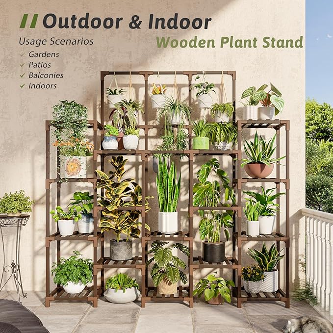 63'' Tall Plant Stand Indoor Outdoor 14-Tier Heavy Duty Plant Shelf for Plants Large Plant Stands for Living Room Garden Balcony Patio Hanging Planter Stand