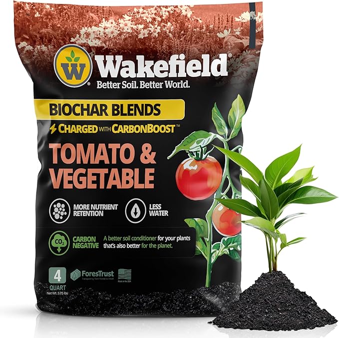 Wakefield - Premium Biochar Blend - Organic Potting Soil with Humic Acid for Vegetables - Enhanced Organic Soil Mix with CarbonBoost for Vegetables,Tomatoes and Gardens - 4 quarts