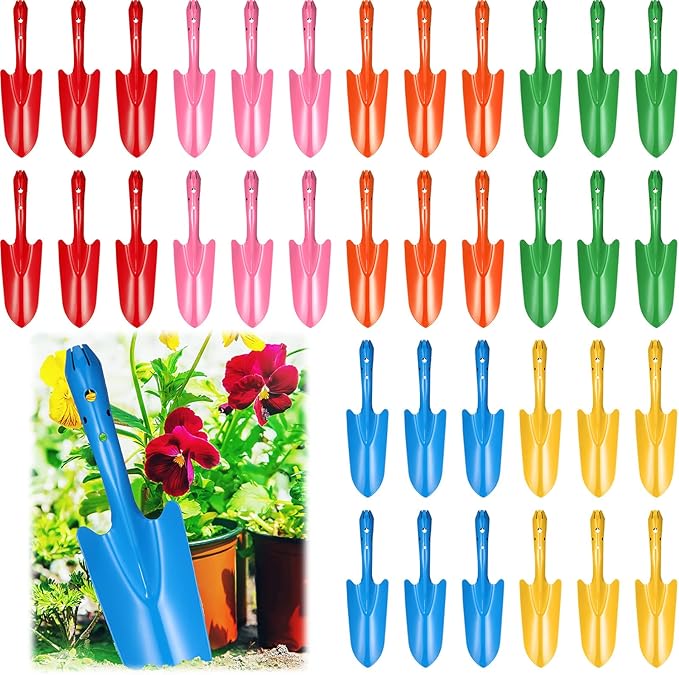 Mini Colorful Metal Hand Shovel Digging Trowel Set Transplanting Garden Shovel for Flower Soil Planting Succulent Kids Teens Women Men Gift Indoor Outdoor, 6 Colors (36 Pcs, 11 x 3 Inch)
