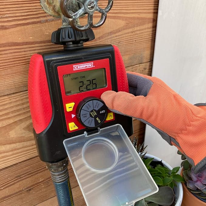 Chapin 41003 Dual Zone Water Timer With Water Resistant Construction, Numerous options for Frequency of Watering/Duration of Watering Settings and up to 116 PSI, Red/Black