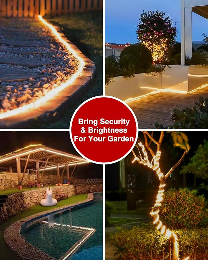 LUHLEE Solar LED Strip Lights Outdoor,Brighter 600 LED 32.8FT Solar String Lights Outdoor with Remote,8 Lighting Modes Auto ON/Off Rope Lights for Outside,Deck,Steps,Christmas Decor Lighting