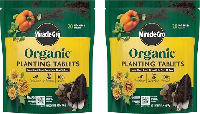 Miracle-Gro Organic Planting Tablets, for Transplants and Starter Plants, Formulated with Calcium, Jump Starts Root Growth, OMRI Listed, 20 Tablets (2-Pack)