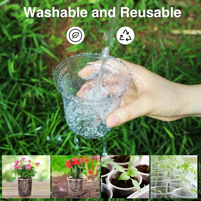 Bonviee Clear Nursery Pots for Plants, 3.5 Inch Plant Pot for Planting Plastic Seedling Pots with Drainage Holes Seed Starter Pot Flower Pots High Transparency with 20 Plant Labels (60 Pack)