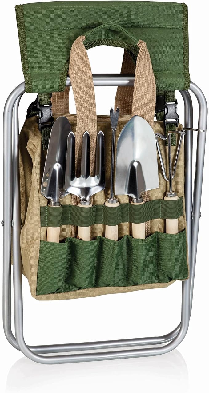 Picnic TIME Star Wars Darth Vader Gardener 5 Piece Gardening Tools Set with Garden Stool, Gardening Gifts, Garden Tool Set, (Olive Green with Beige Accents)
