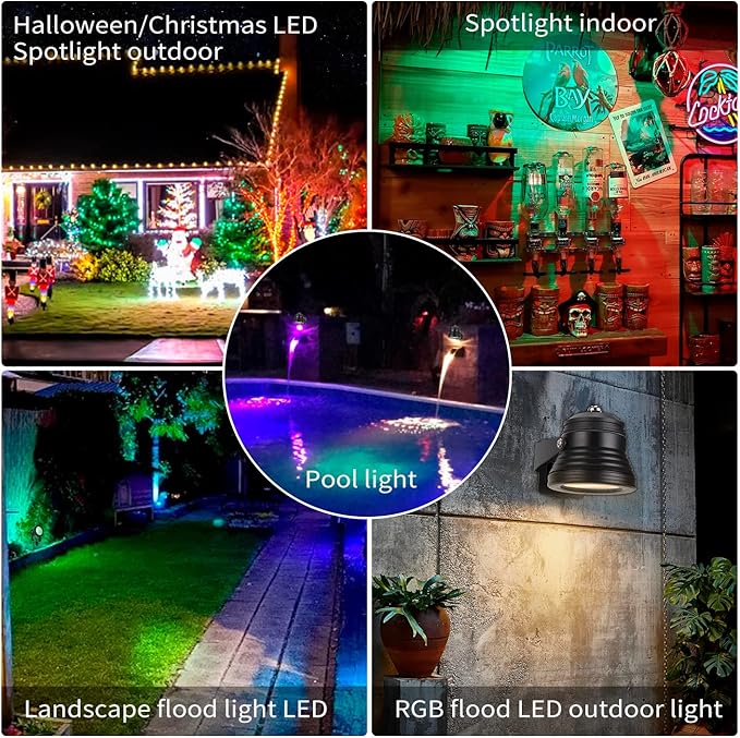 Smart Outdoor Lights,15w Halloween Lights with US Plug,12V APP Control Spotlight with Waterproof,Dimmable Spot Lights with Timer（NO Remote）