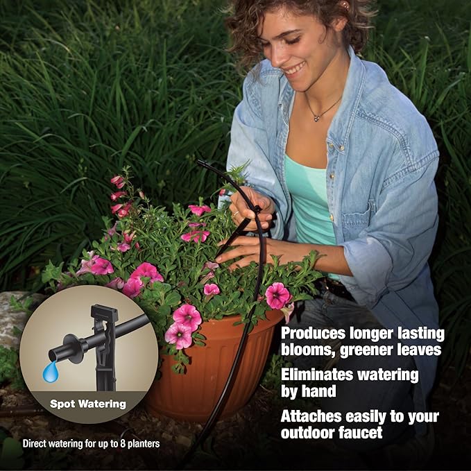 Rain Bird PATIOKIT Drip Irrigation Patio Watering Kit, Connects to Faucet, 1/4" Drip Tubing,Black