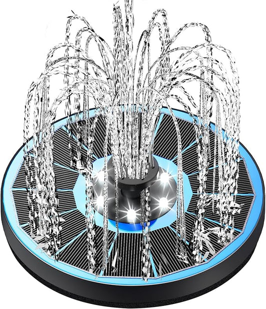 Solar Fountain Glass Panel with 2200 mah Battery, 3.5W Floating Solar Water Fountain with 4 Fixed Rods, Solar Fountain Pump for Bird Bath, Garden, Pond, Pool, Outdoor-White Lights