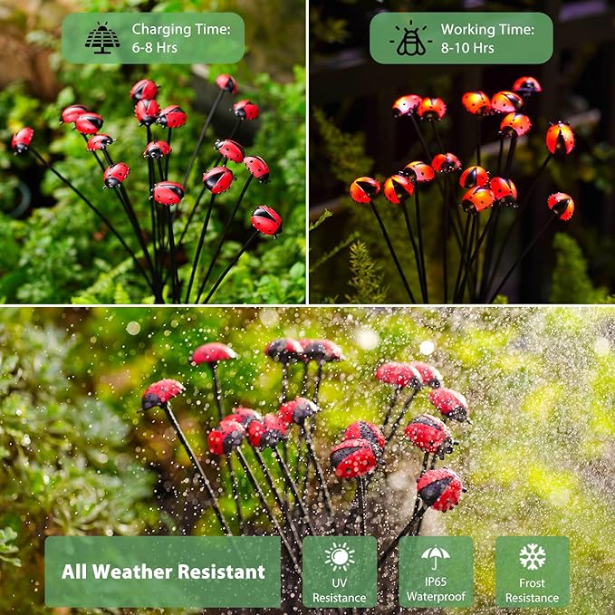 Nacome Solar Ladybug Outdoor Lights for Outside: Waterproof Swaying Patio Path Light for Garden Decor Yard Porch Landscape Decoration – Solar Fairy Lights(4pack) Gifts for Mom Grandma