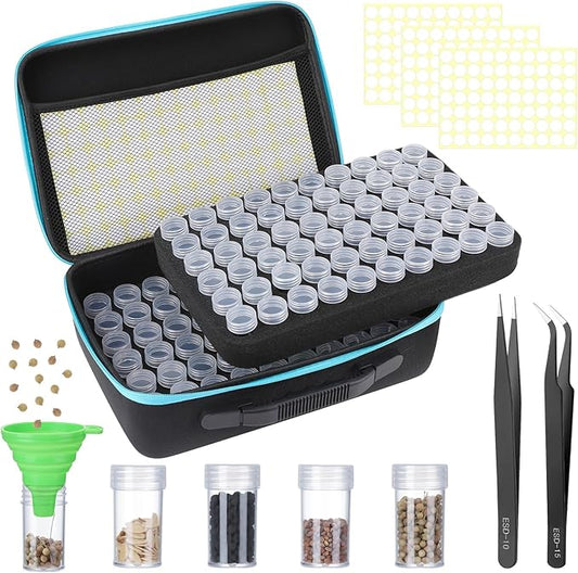 XLSXEXCL120 Slots Seed Storage Organizer Sturdy Seed Organizer Storage Box Plastic Storage Containers, Label Stickers, Funnel, Straight and Curved Tip Tweezers for Flower Vegetable Plants Garden