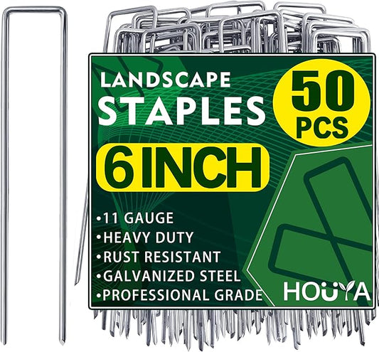 Landscape Staples 6 Inch Garden Stakes Galvanized Garden Staples Pins Anti-Rust Ground Stakes for Weed Barrier, Irrigation Tubing Hose, Yard Lawn SOD, Landscape Fabric, Decoration (50 Pack)