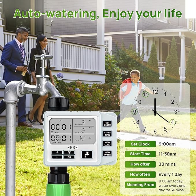 Digital Sprinkler Timer for Garden Hose Watering, Battery Powered Hose Timer with Rain Delay, Manual, Automatic Watering System, Outdoor Programmable Water Timer Irrigation Timer