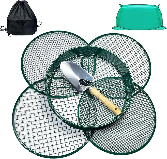 Soil Sifter for Gardening, 12 Inch Green Soil Sifter with 4 Replaceable Fine Screens and Shovel, Sieve for Sand Rocks Dirt Compost