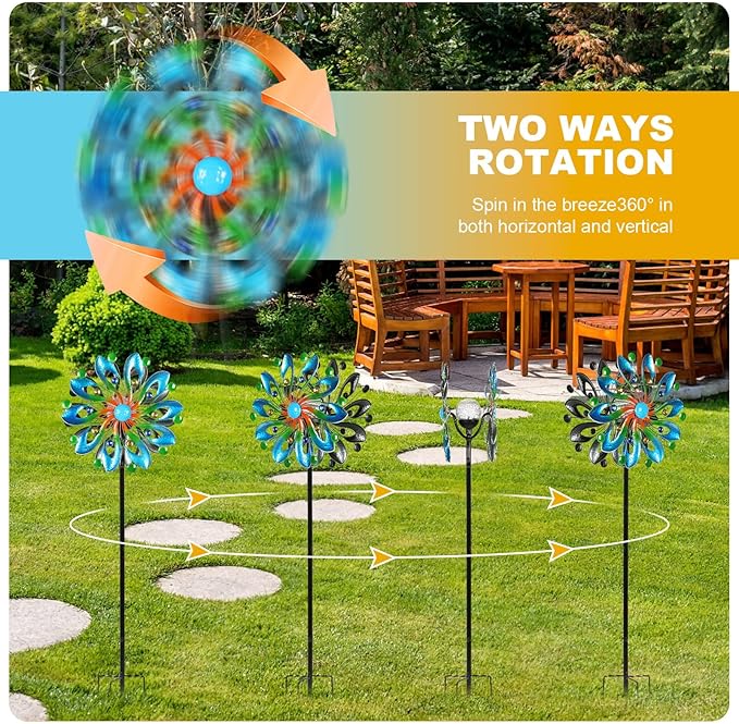 Wind Spinners for Yard and Garden-Wind Sculptures & Spinners 75 in Garden Kinetic Art with Solar Powered Multi-Color Glass Ball Light for Yard Garden Backyard Lawn Decorations