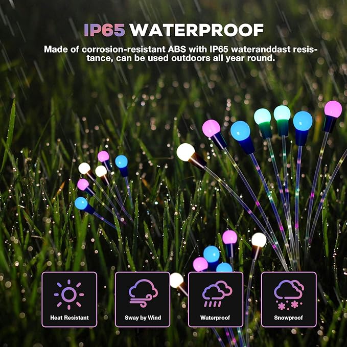 Solar Garden Lights Christmas Decorations, Upgraded Solar Lights Outdoor, 4-Pack Solar Swaying Light-Sway by Wind, 32 LED Firefly Lights Solar Outdoor for Yard Christmas Decor (Colorful)