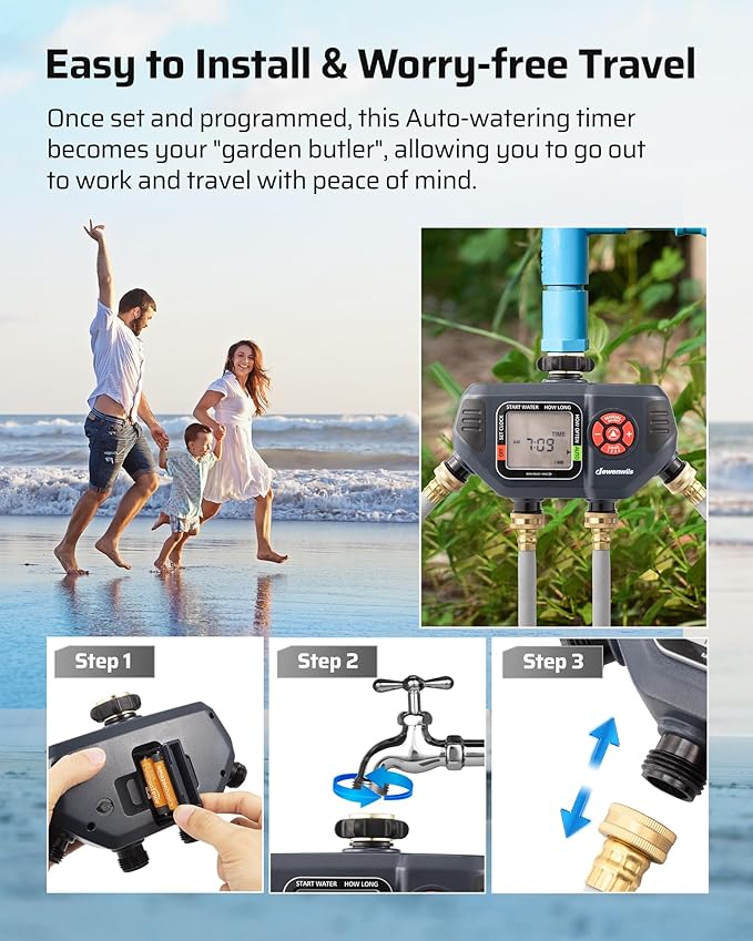 DEWENWILS Sprinkler Timer 4 Zone, Water Timer for Garden Hose with Rain Delay/Manual/AUTO Irrigation, Programmable Outdoor Faucet Hose Timer for Yard, Lawn