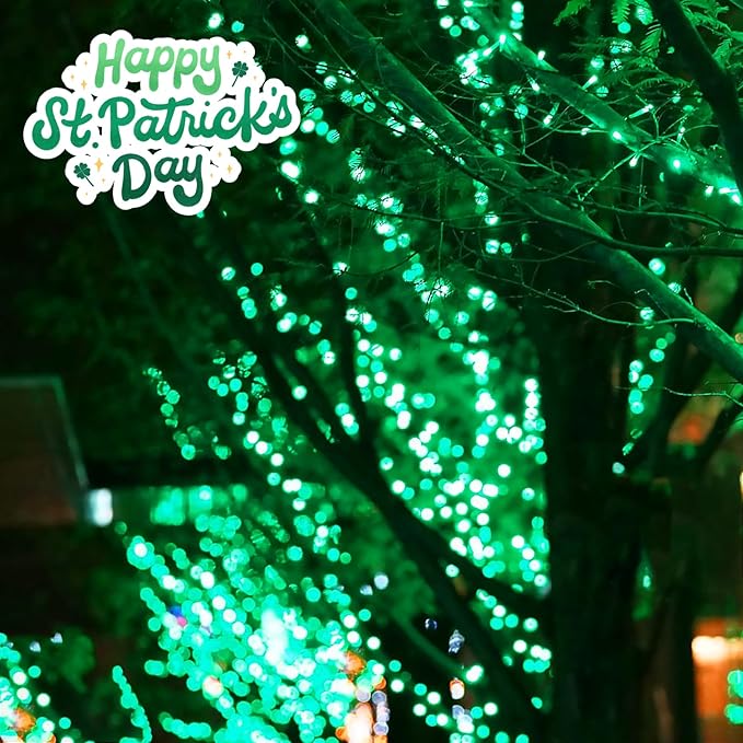 SANJICHA 2-Pack 66FT 200LED Green St. Patrick's Day Lights for Indoor/Outdoor, Super Bright Plug in Fairy Lights, Waterproof String Lights for Festive Decorations St Patrick's Day Garden Tree