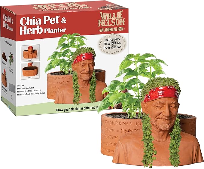 Chia Pet Herb Garden - Willie Nelson with Seed Pack, Decorative Pottery Planter, Easy to Do and Fun to Grow, Novelty Gift, Perfect For Any Occasion