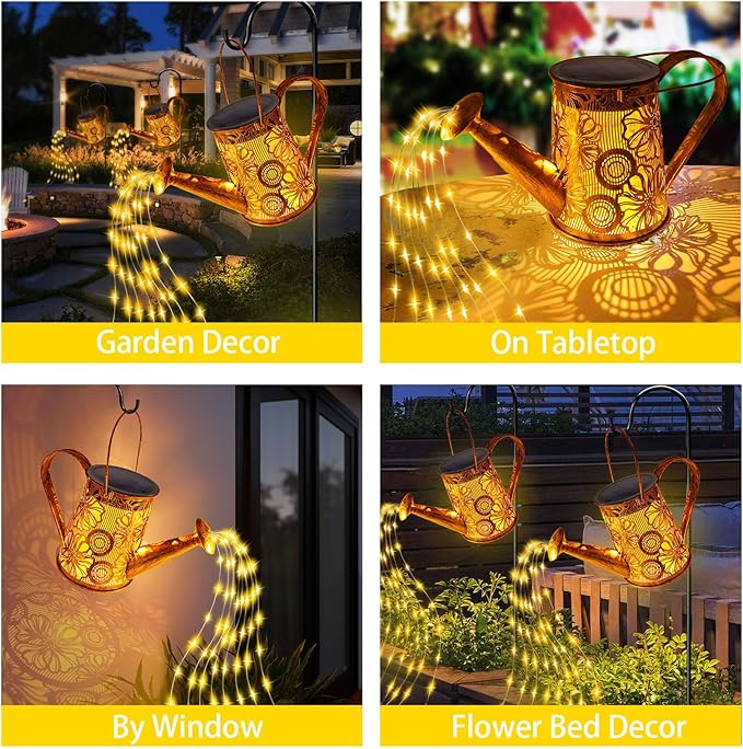 Solar Watering Can Lights Outdoor, Gardening Gifts for Mom Women Grandma Mother's Day, Waterproof Garden Decor Hanging Solar Lantern Lights, Outdoor Patio Yard Porch Decor for Birthday Christmas