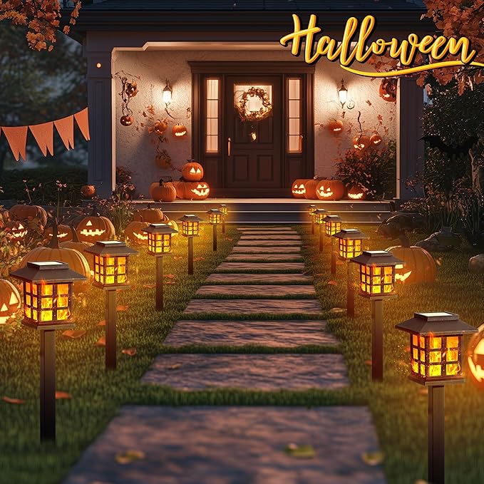 GIGALUMI Solar Lights for Outside,16 Pack Flickering Flame LED Solar Outdoor Lights, Waterproof Solar Garden Lights Maintain 10 Hours of Lighting for Christmas, Garden, Landscape, Path, Yard, Patio
